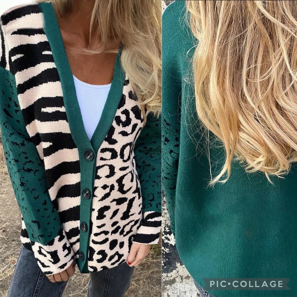WOMEN'S Animal Print Buttons Cardigan Loose Knitted Cozy Sweater